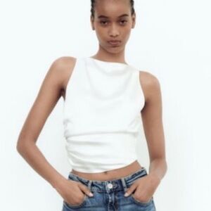 Zara. White silk open back top. Size medium. Never worn.